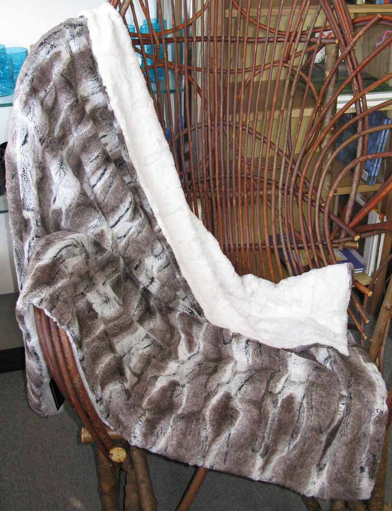 Blanket Throw in Birch and Cream Faux Fur